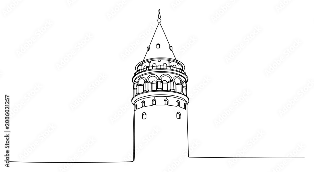 Obraz premium Galata Tower Istanbul landmark in continuous line art style