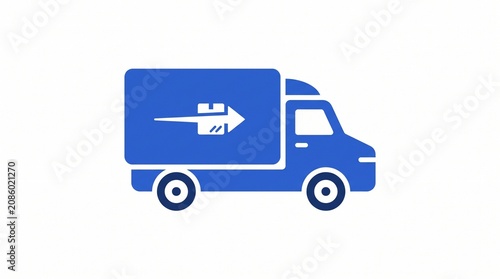 Blue Delivery Truck Icon with White Arrow and Box