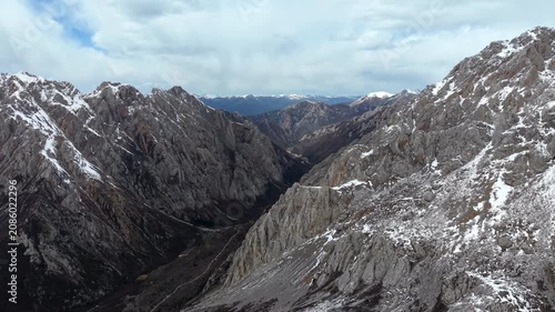 Aerial View of Snowy Rocky Mountain Valley in Sichuan China