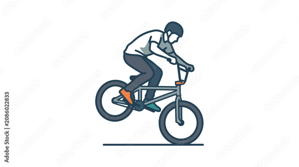 Obraz premium A stylized illustration of a young man performing a trick on a BMX bicycle.