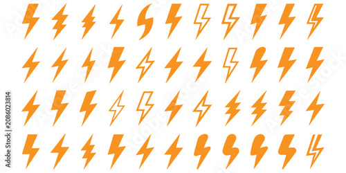 Bild auf Leinwand Collection of orange lightning bolt icons