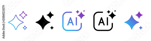 Generative AI logo icon magic sparkle stars symbol , Artificial intelligence sign. Vector ai generated icon blue logo gradient style