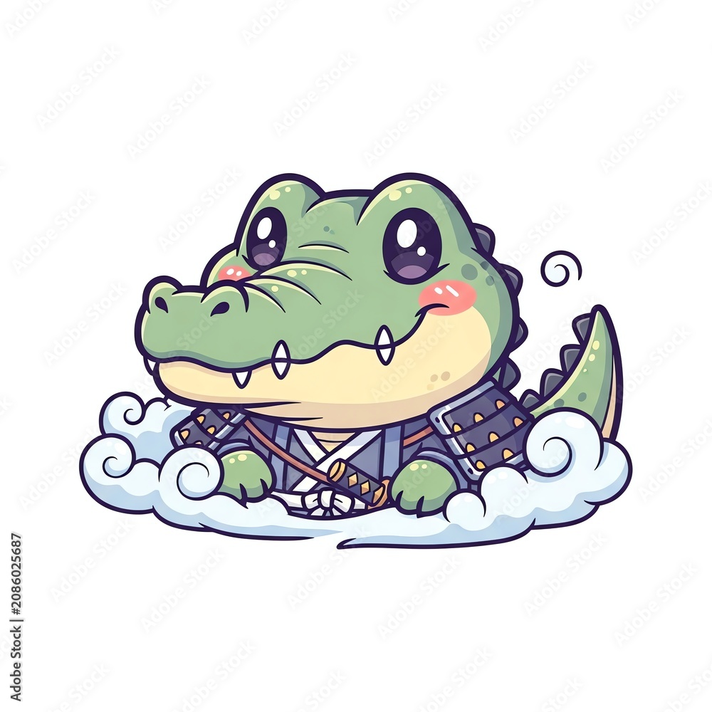 Obraz premium Cute Samurai Alligator Illustration.