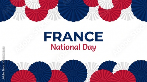 Beautiful France national day celebration banner with colorful paper fans