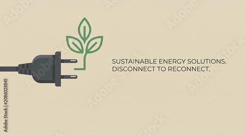 Graphic illustration of sustainable energy solutions with power plug and plant