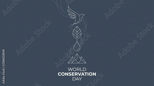 Line art illustration for World Conservation Day featuring nature elements