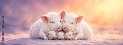 Cute piggy happy family photos
