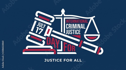 International Criminal Justice Day July seventeenth graphic with gavel and scales