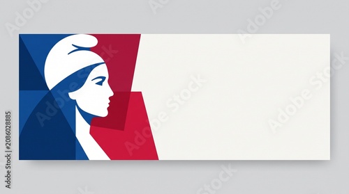 Stylized geometric illustration of Marianne representing the French Republic