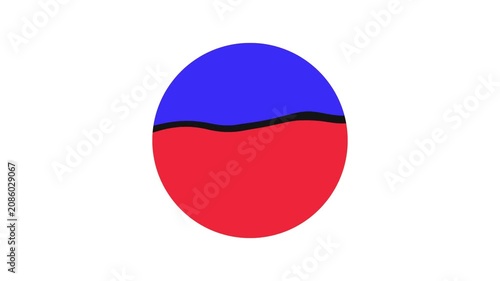 Abstract animation of a circle shape filling with smooth, liquid-like colorful waves of green, blue, yellow, and red on a white background.