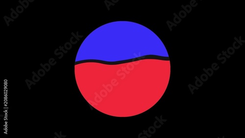Dynamic animation of a round circle filling with liquid colorful waves of green, blue, yellow, and red against a dark black background.