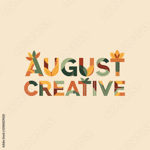 August Creative Typography Logo Design with Autumn Floral Elements