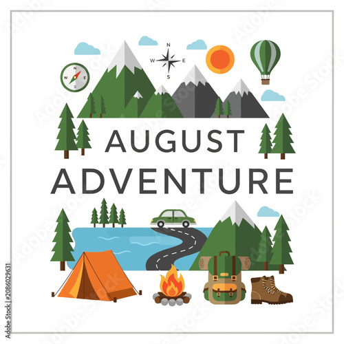 August Adventure Flat Vector Travel Illustration