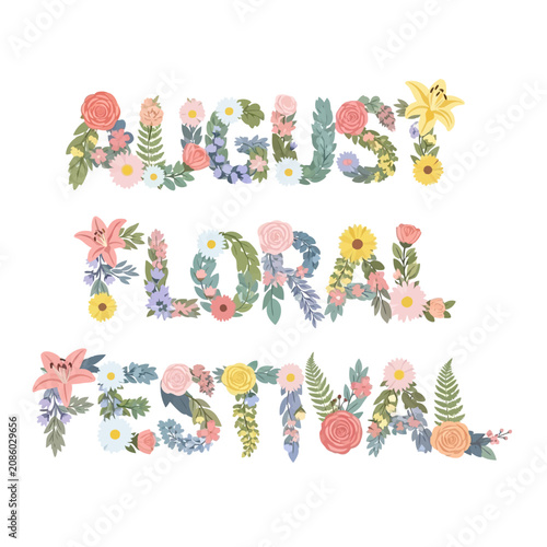 August Floral Festival Typography with Summer Flowers