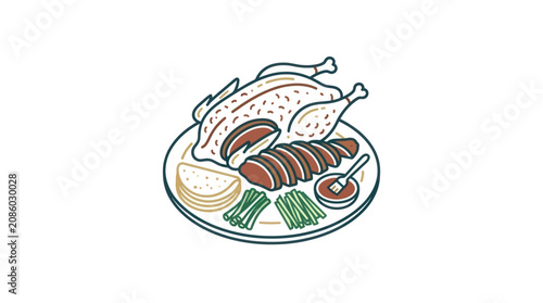 Fotografie Roasted chicken on a plate with vegetables.