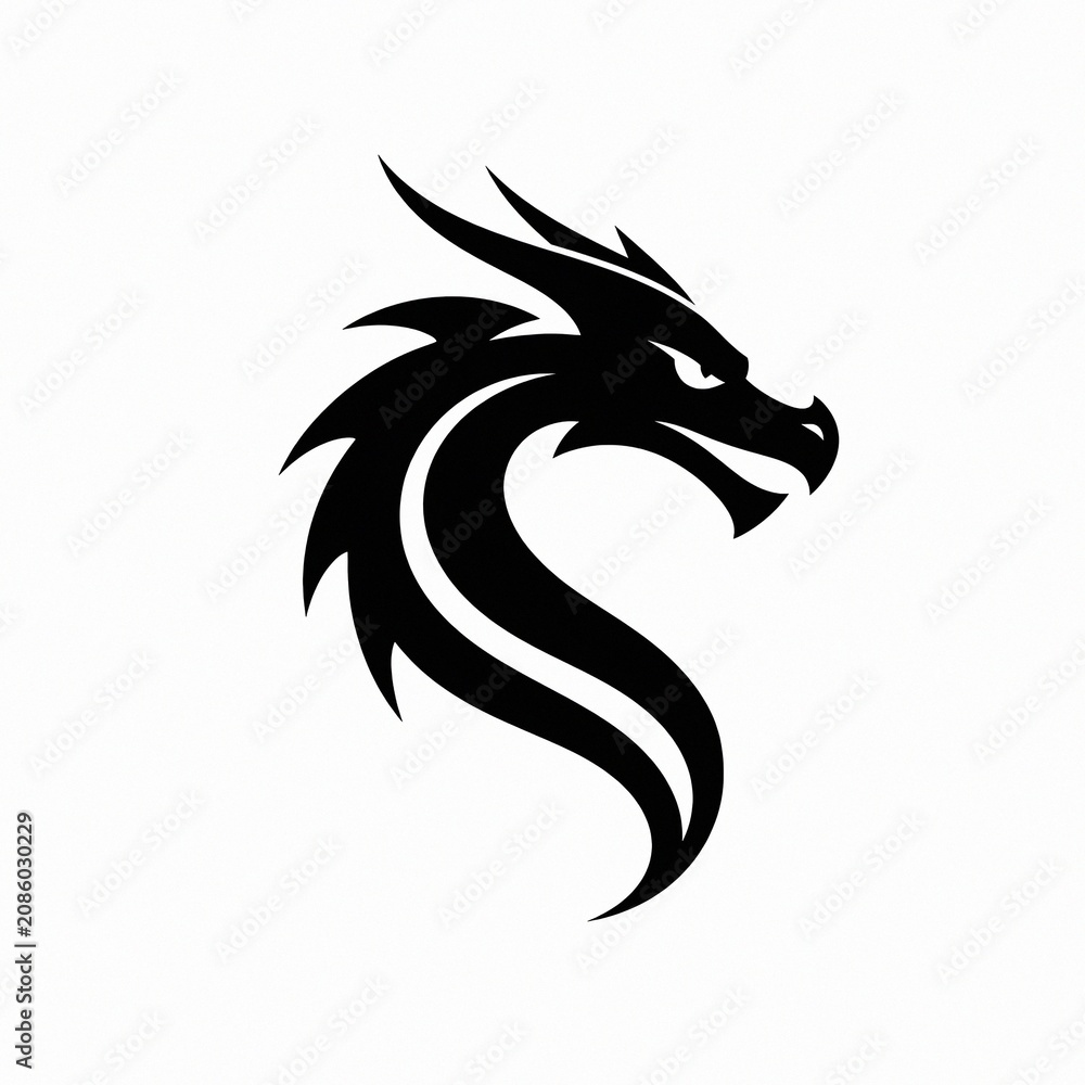 Fototapeta premium Minimalist Black Dragon Logo Facing Right on White Background