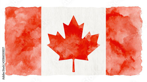 watercolor red and white flag on clean white background