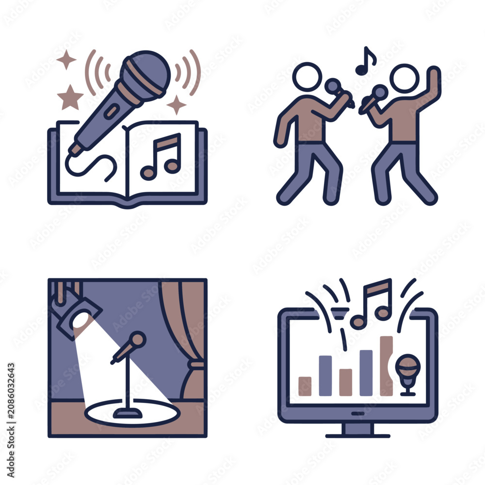 Fototapeta premium Microphone on book with music notes.
