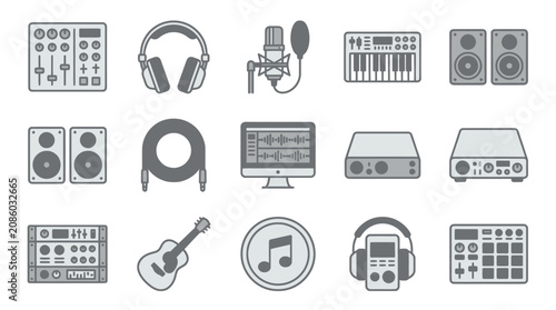Quadro su tela Music production studio equipment icons.