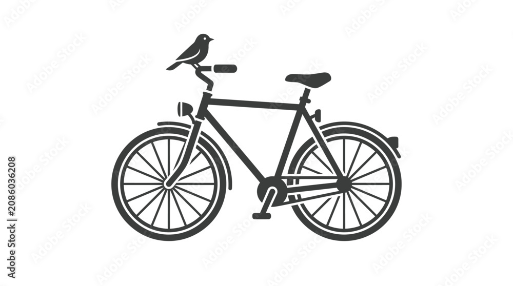 Fototapeta premium Black bicycle with a bird.