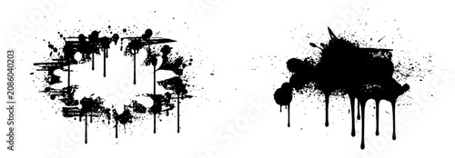 Foto Circular splatter frame and messy ink blot with dripping paint in stencil style