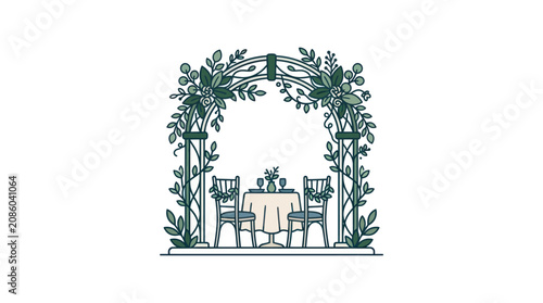Canvastavla Dining table with chairs and flowers.