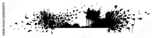 Billede på lærred Central ink splatter explosion with flying geometric triangle shards in banner f