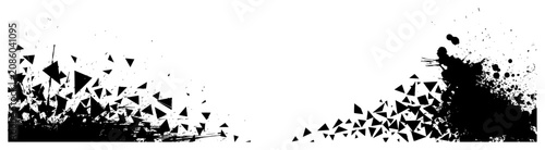 Φωτογραφία Corner paint blots erupting into flying triangular shards in horizontal banner d