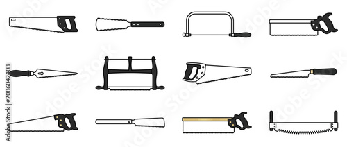 Obraz na plátně Collection of hand saw tool icons for carpentry and woodworking