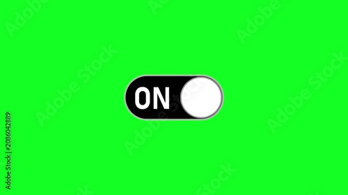 Animated white OFF button and black ON button on a green screen background. Ideal for chroma key editing, user interface, mobile apps, websites, technology, presentations, and motion graphics projects