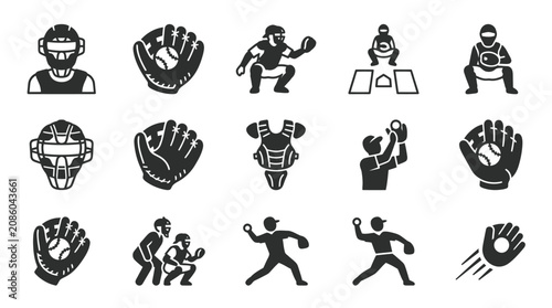 Foto Baseball player and catcher icons set.
