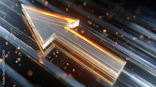Glowing upward arrow on a dark, dynamic background