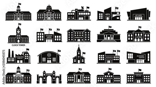 Collection of Modern and Classic School Building Icons