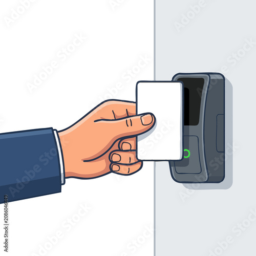 Swiping card at office entry to gain access during working hours for employees and visitors