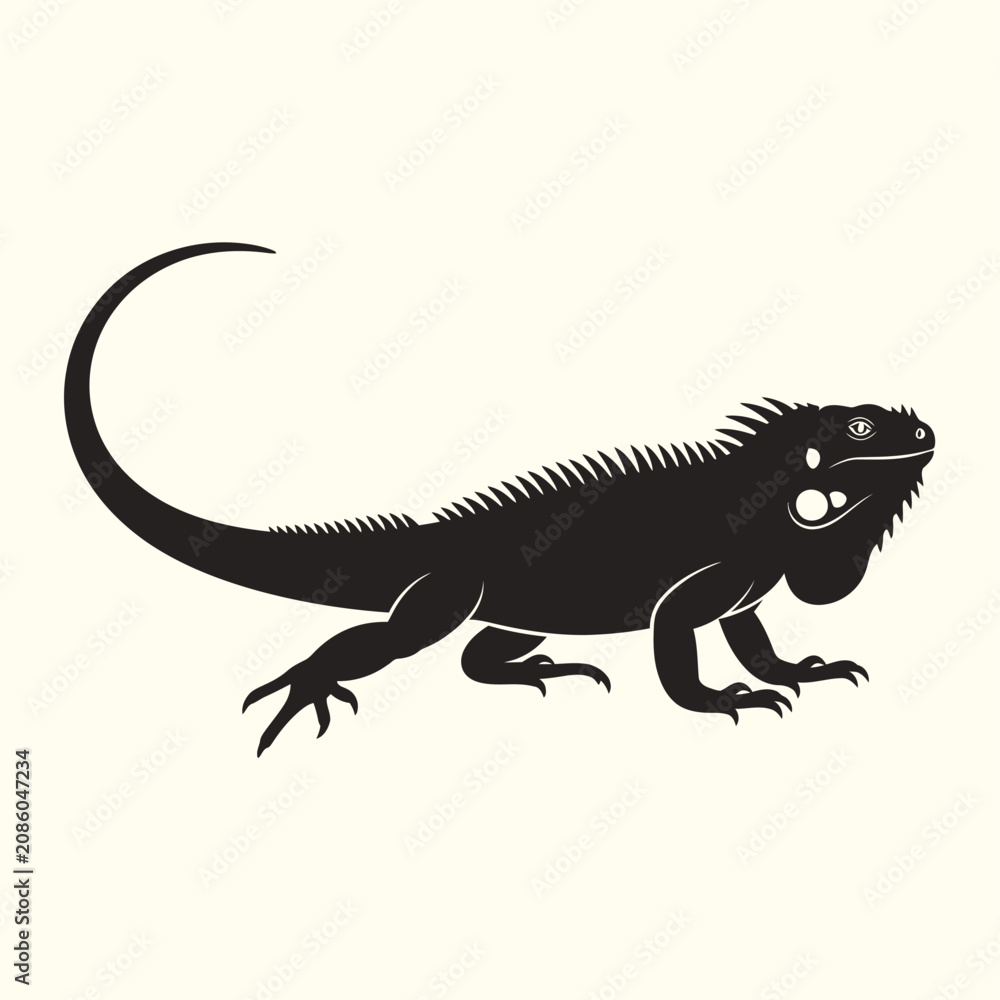 Obraz premium Black Iguana Silhouette on Cream Background
