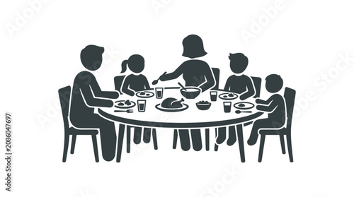 Tablou pe pânză Family sitting around dinner table eating.