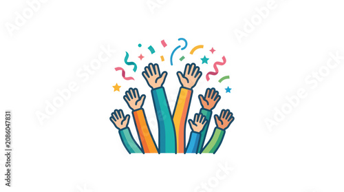 Tableau sur toile Hands raised in celebration together.