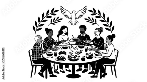 Diverse Group Having a Communal Dinner Celebration