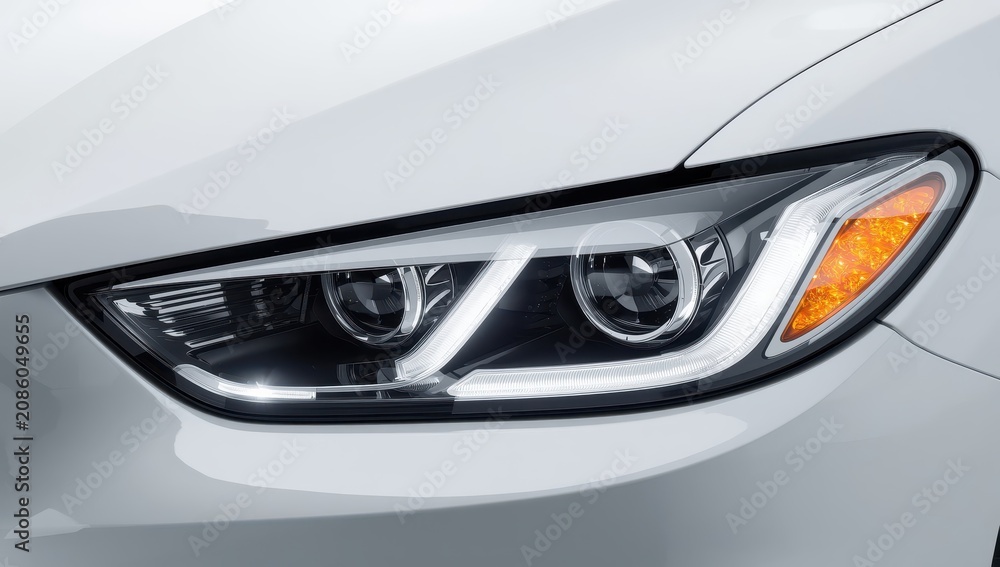 Fototapeta premium New 12v LED anti-fog headlights on white background, extra auto electrical components, optional vehicle lighting.