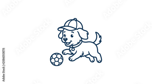 Photography Dog wearing cap playing with ball.