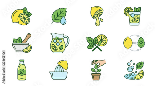 Foto Lime citrus fruit and drink icons.