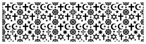 Canvas Print religious symbols pattern border with spiritual faith icons repeating design