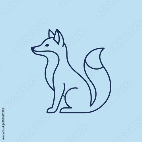 A simple blue line art illustration of a sitting fox