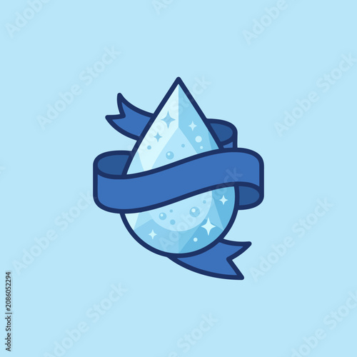 A stylized blue water drop wrapped in a decorative ribbon icon