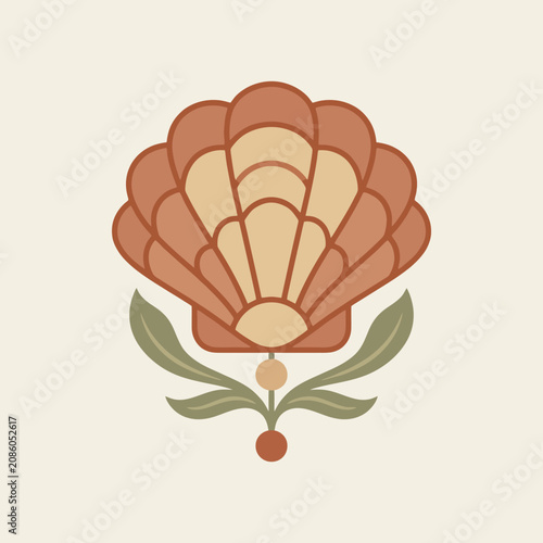 A decorative seashell illustration with organic leaf elements