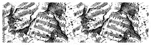 Bild auf Leinwand Seamless border pattern with torn musical notes and stave sheets