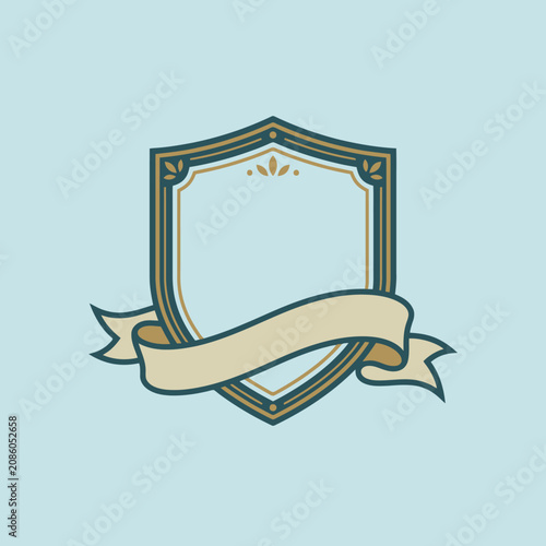 Elegant vintage shield emblem with a blank ribbon banner