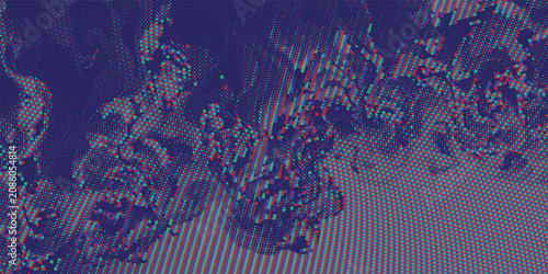 Bild auf Leinwand Abstract dark blue background with RGB chromatic aberration 3D halftone dot patt