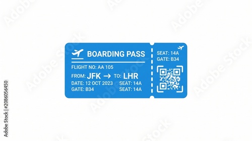 Airline Boarding Pass Ticket with QR Code Travel Icon