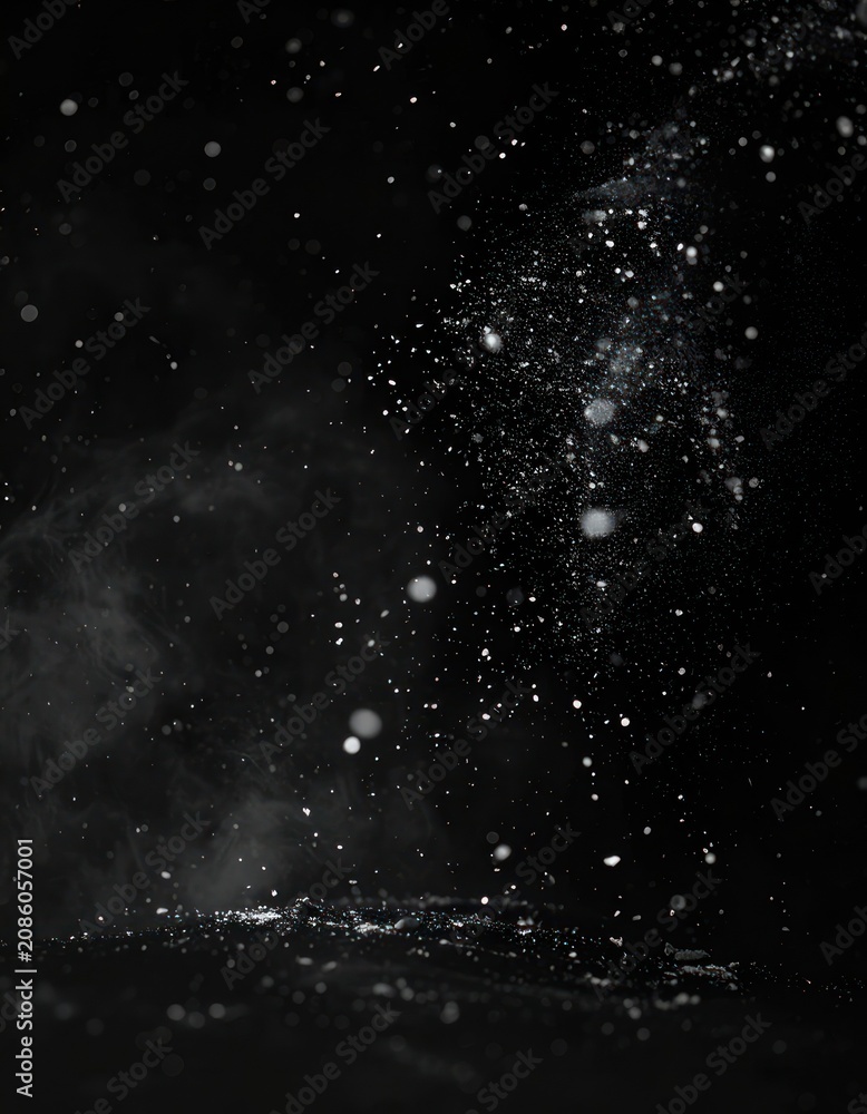 Naklejka premium Particles and smoke are illuminated against a dark background.